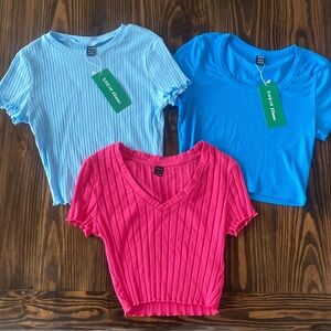 Lot of 3 Women’s Crop Shirts Shein Size Small Blue Pink